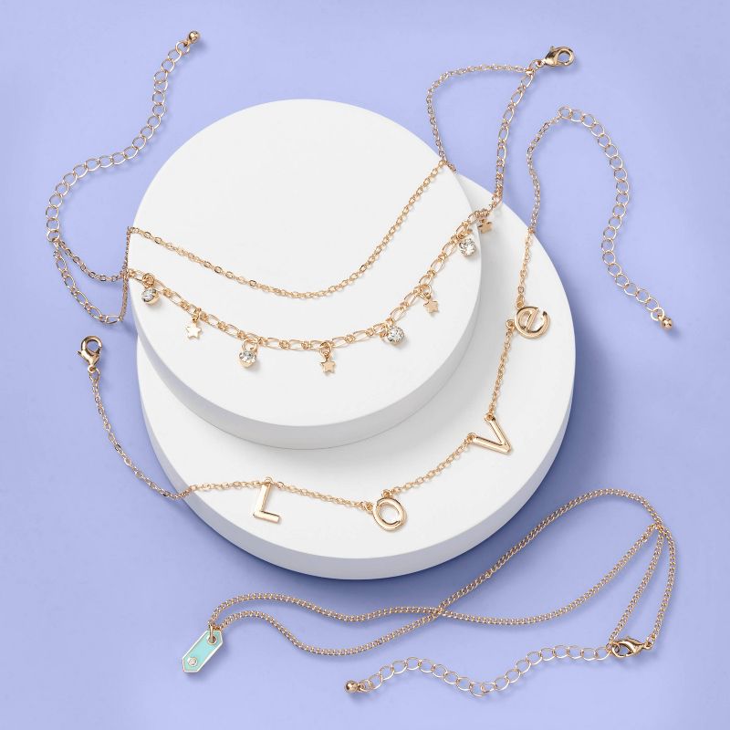 Girls' Love and Geo Shape Layered Necklace Set - More Than Magic™