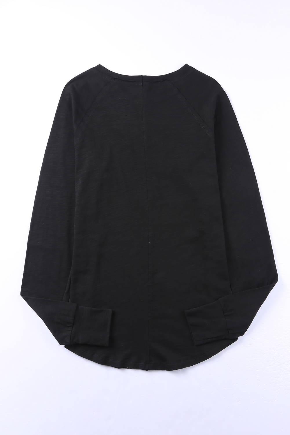 Black Plain Casual Thumbhole Long Sleeve Top