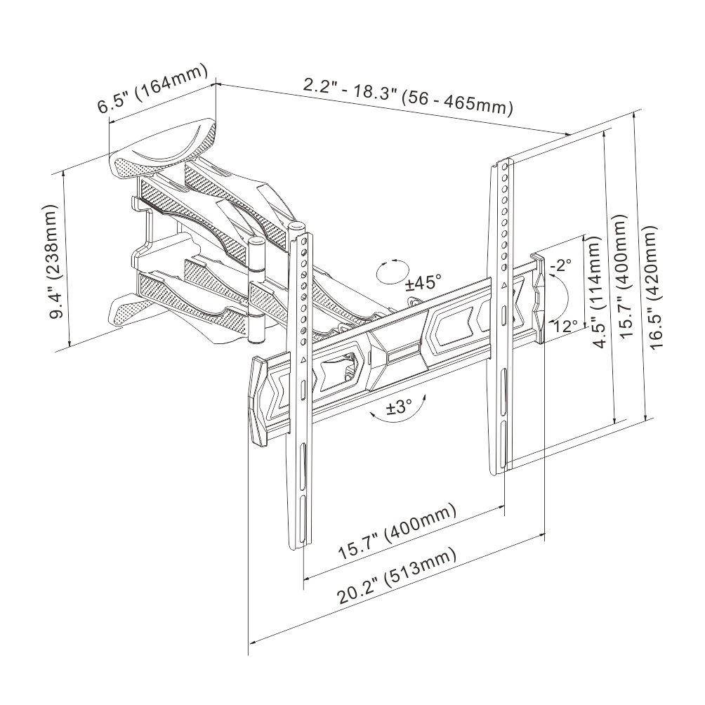 Fleximounts TV Wall Mount Long Extension Bracket Full Motion Articulating Swivel & Tilt for Most 32"-60" LED LCD Plasma Flat Screen up to VESA 400x400mm