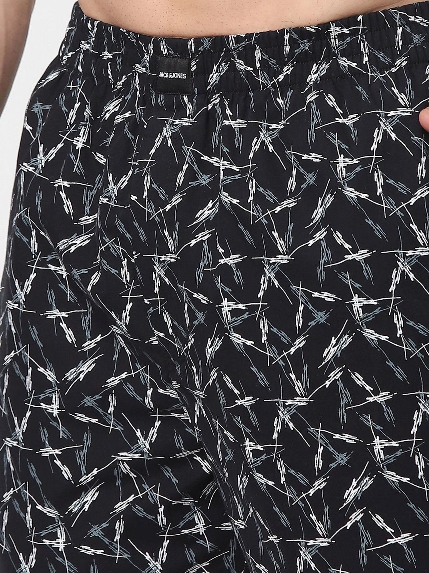 Jack & Jones Jet Black Cotton Regular Fit Printed Boxers