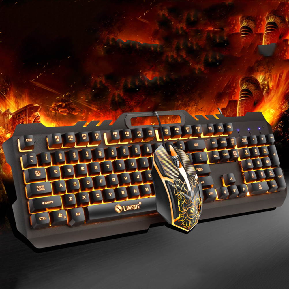 FRCOLOR Gaming Keyboard Mouse Set Rianbow Backlit Mechanical Keyboard With RGB LED - White