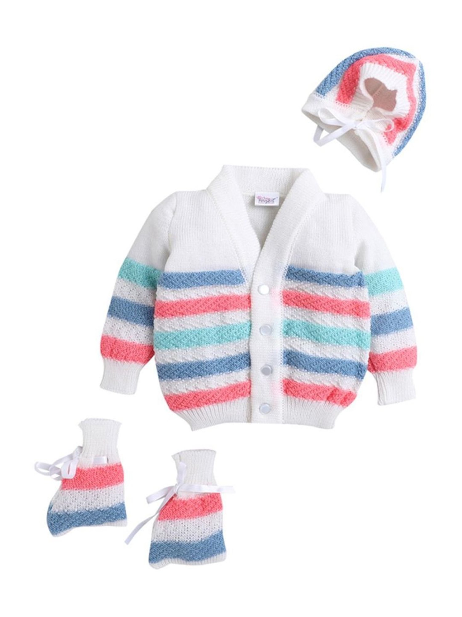 Little Angels Kids Pink & Blue Striped Full Sleeves Sweater Set