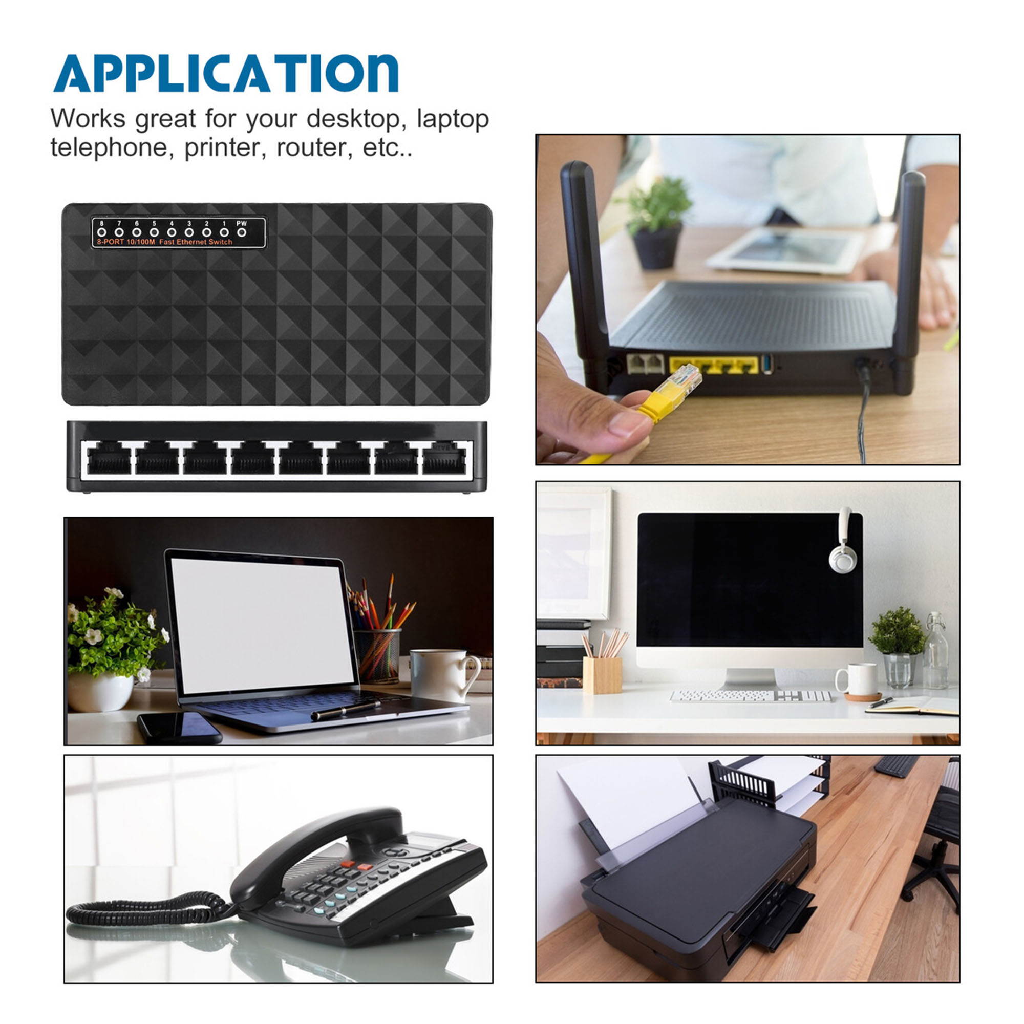 Poweradd 10/100 Mbps 8 Port Fast Ethernet LAN Desktop RJ45 Network Switch Hub Adapter