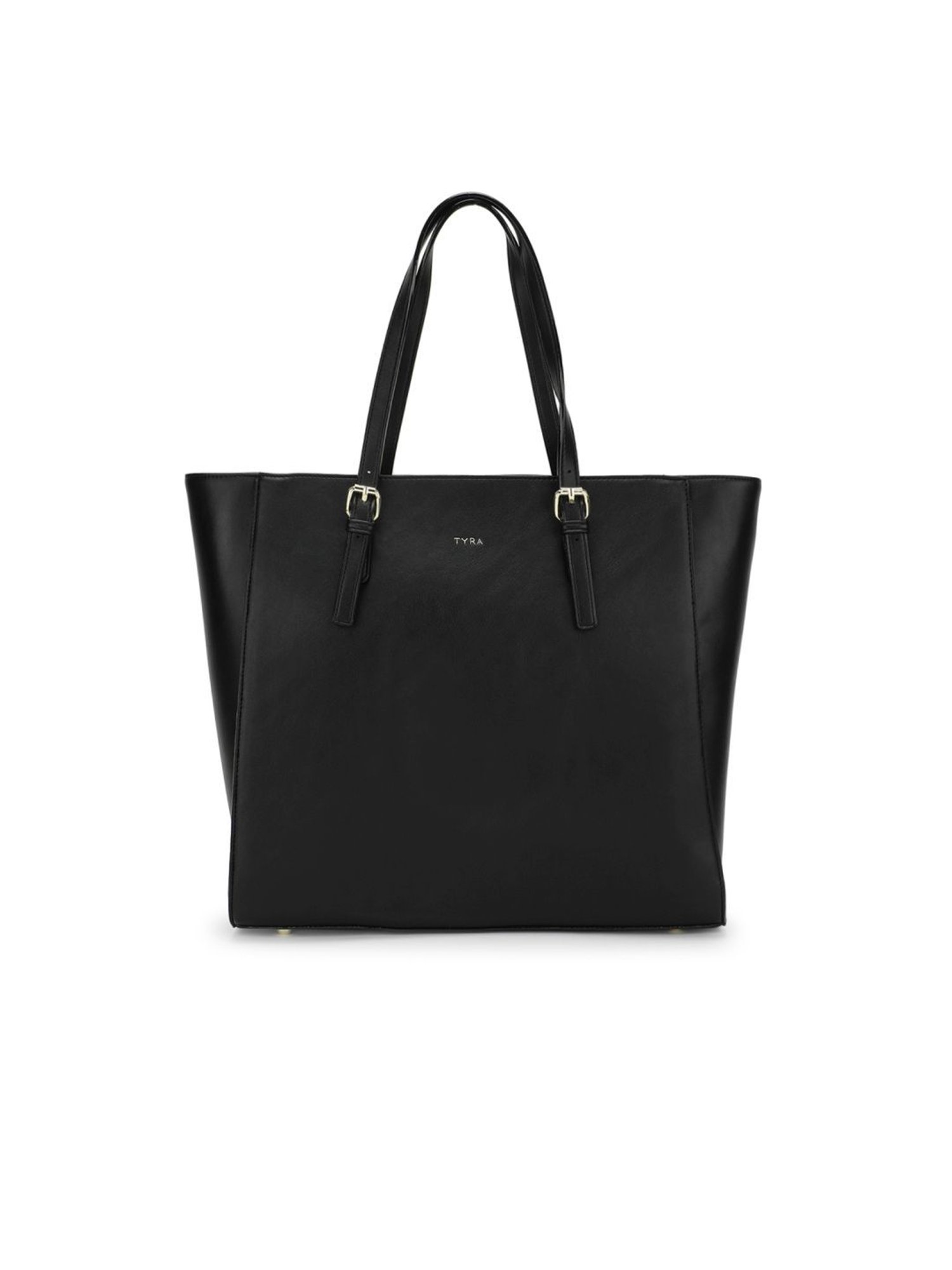 Tyra Abelia Black Solid Faux Leather Tote Handbag