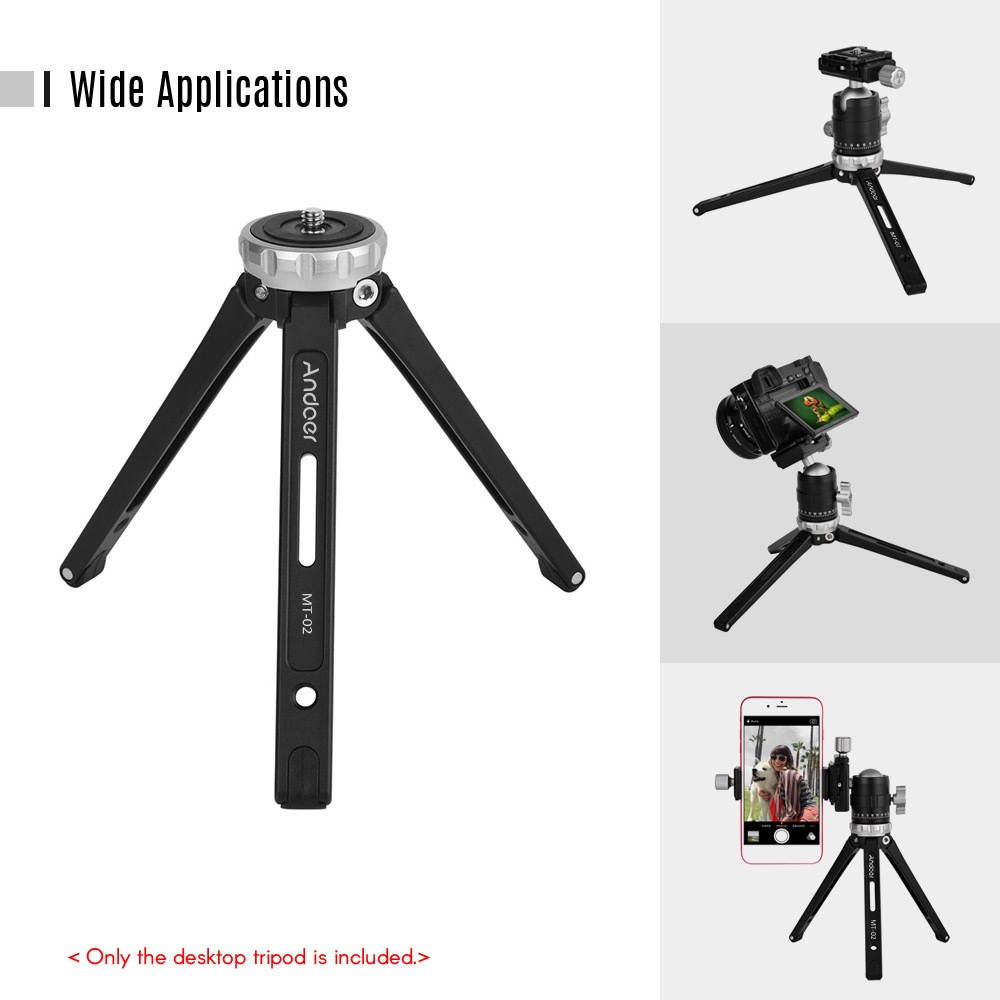 Andoer MT-02 Mini Desktop Tripod Aluminum Alloy 1/4" Screw Max. Load 15kg/ 33lbs for DSLR Digital Video Camera DV