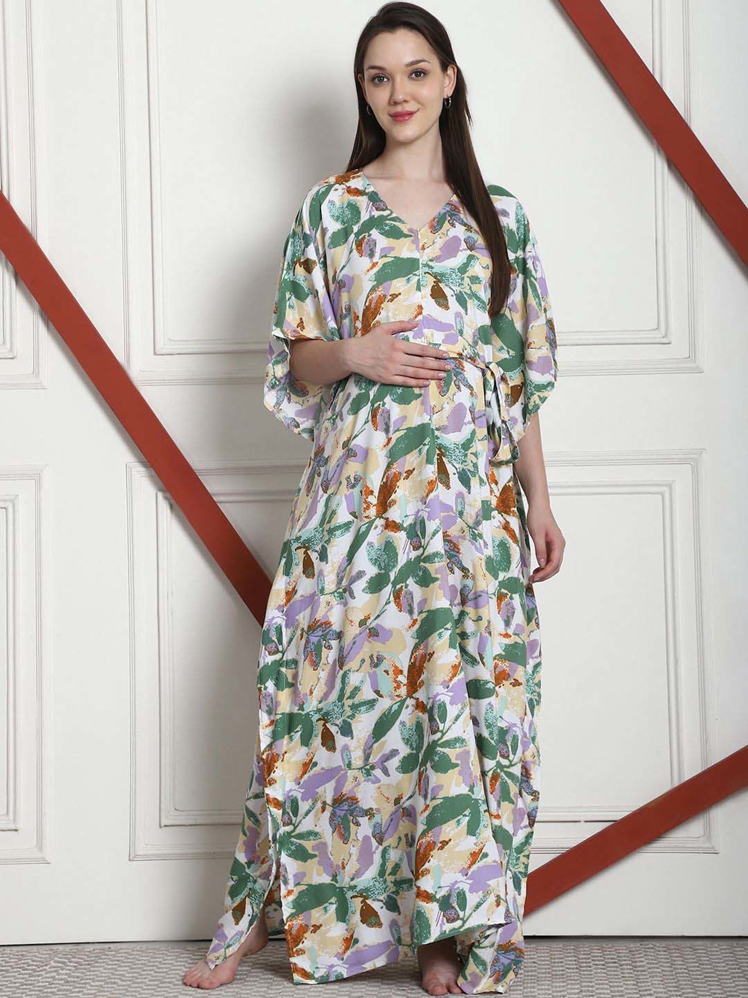 Secret Wish Multi Rayon Floral Straight Kaftan