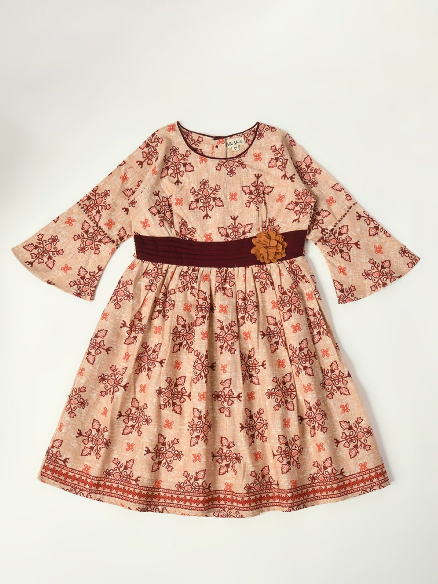 Bella Moda Kids Beige Printed Fit & Flare Dress