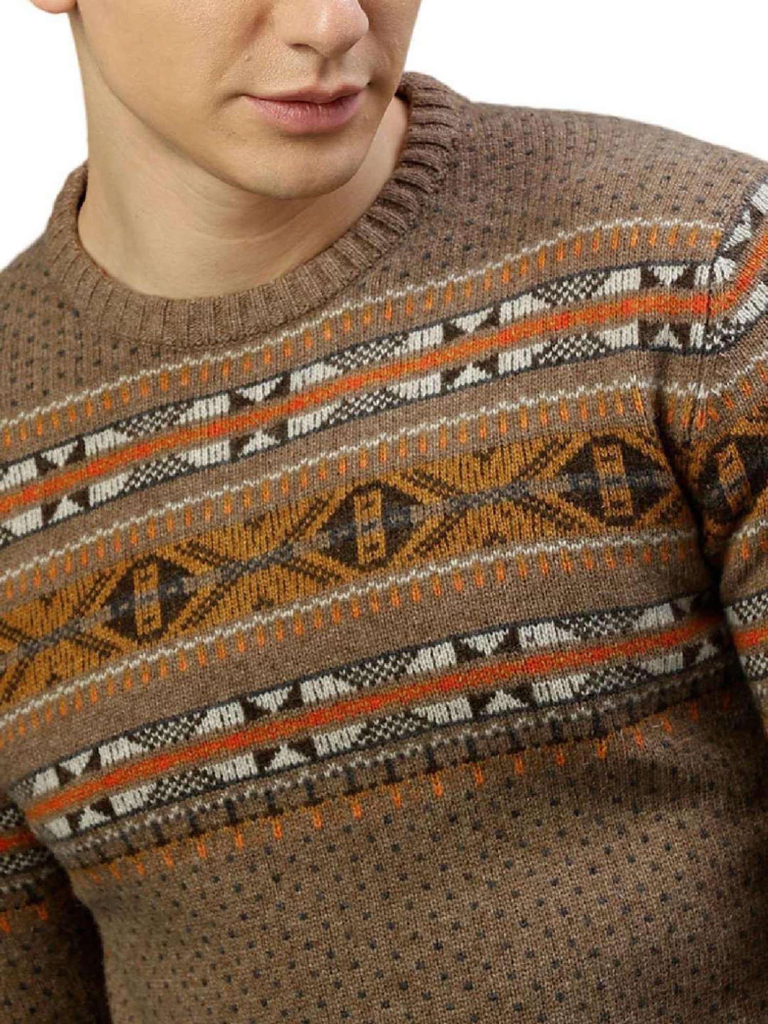 Lindbergh Beige Regular Fit Self Pattern Sweaters