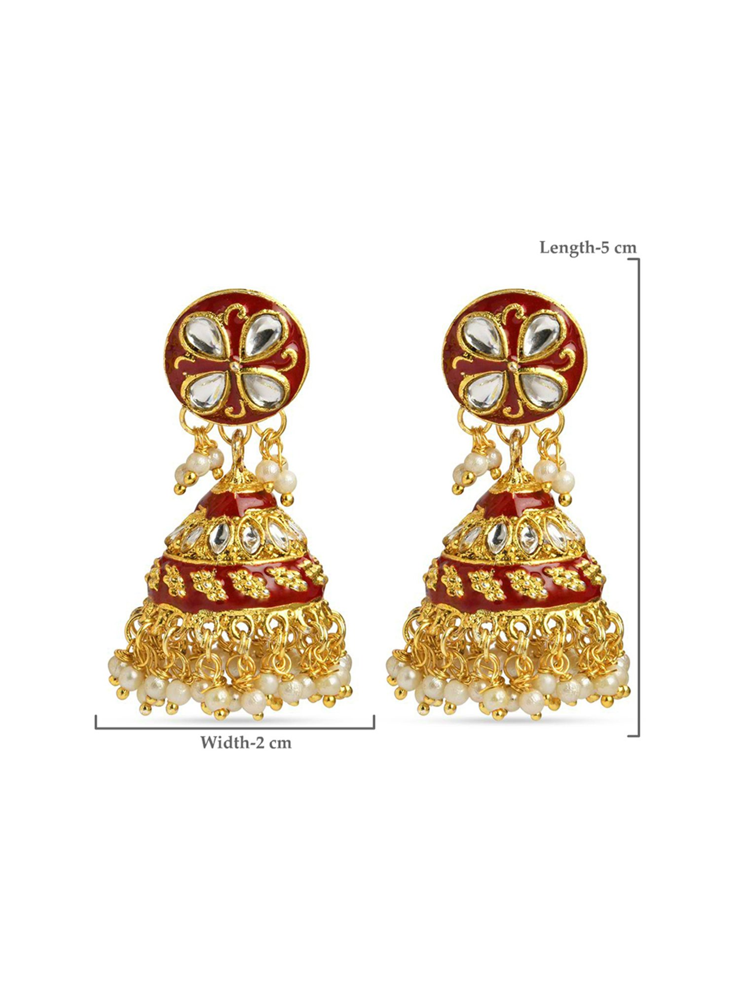 Fida Gold-Plated Maroon Enamel And Kundan Jhumki Earrings