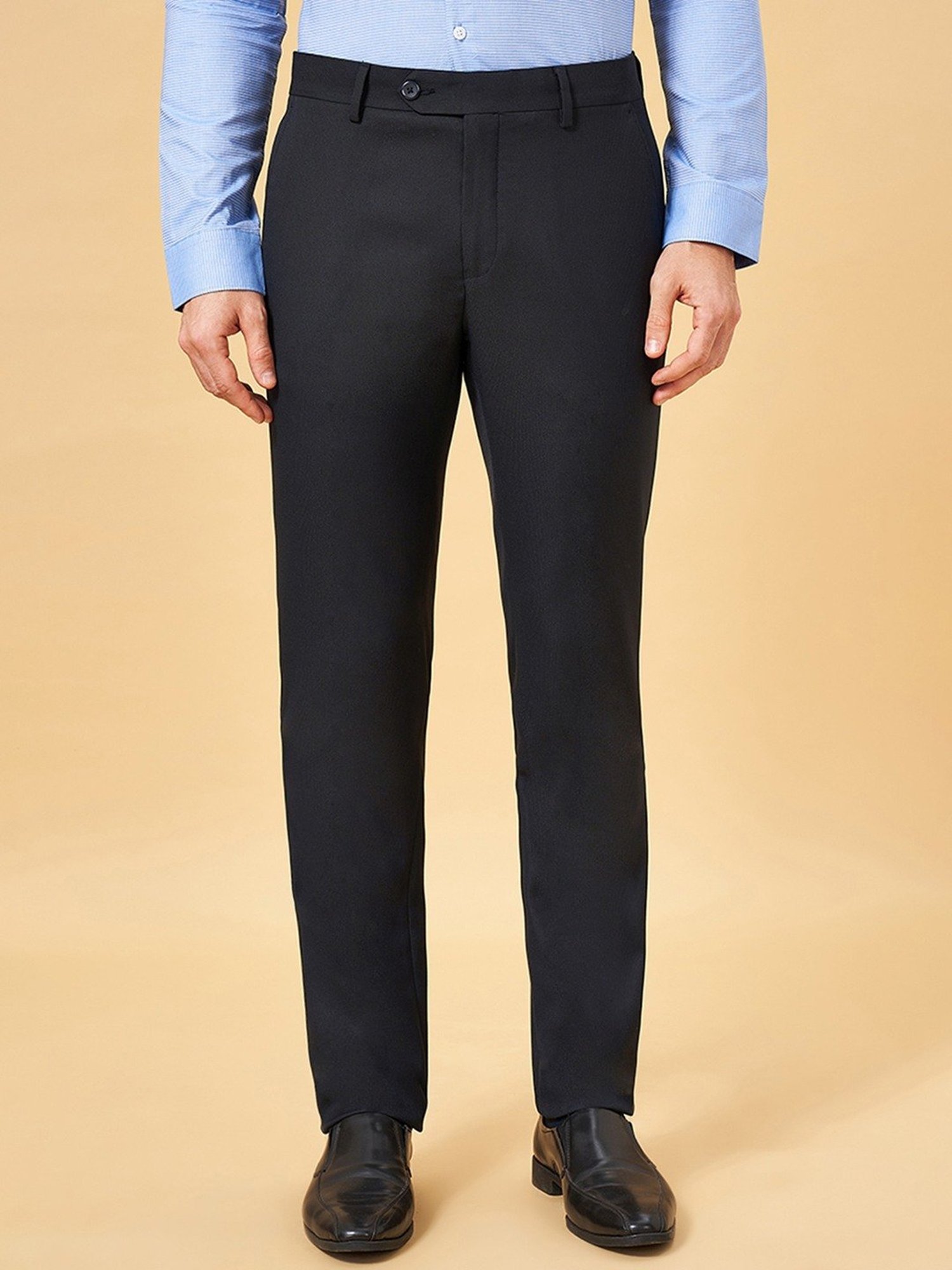 Byford by Pantaloons China Blue Slim Fit Texture Trousers