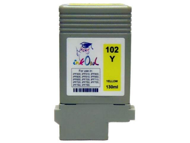 InkOwl Compatible Ink Cartridge Replacement for CANON PFI-102Y (130ml, Yellow) - iPF500 iPF510 iPF600 iPF605 iPF610 iPF650 iPF655 iPF700 iPF710 iPF720 iPF750 iPF755 iPF760 iPF765