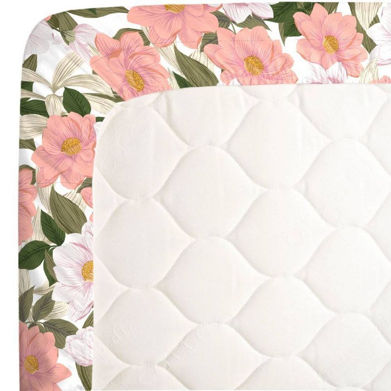 NoJo Pink & White Floral Mini Crib Sheet
