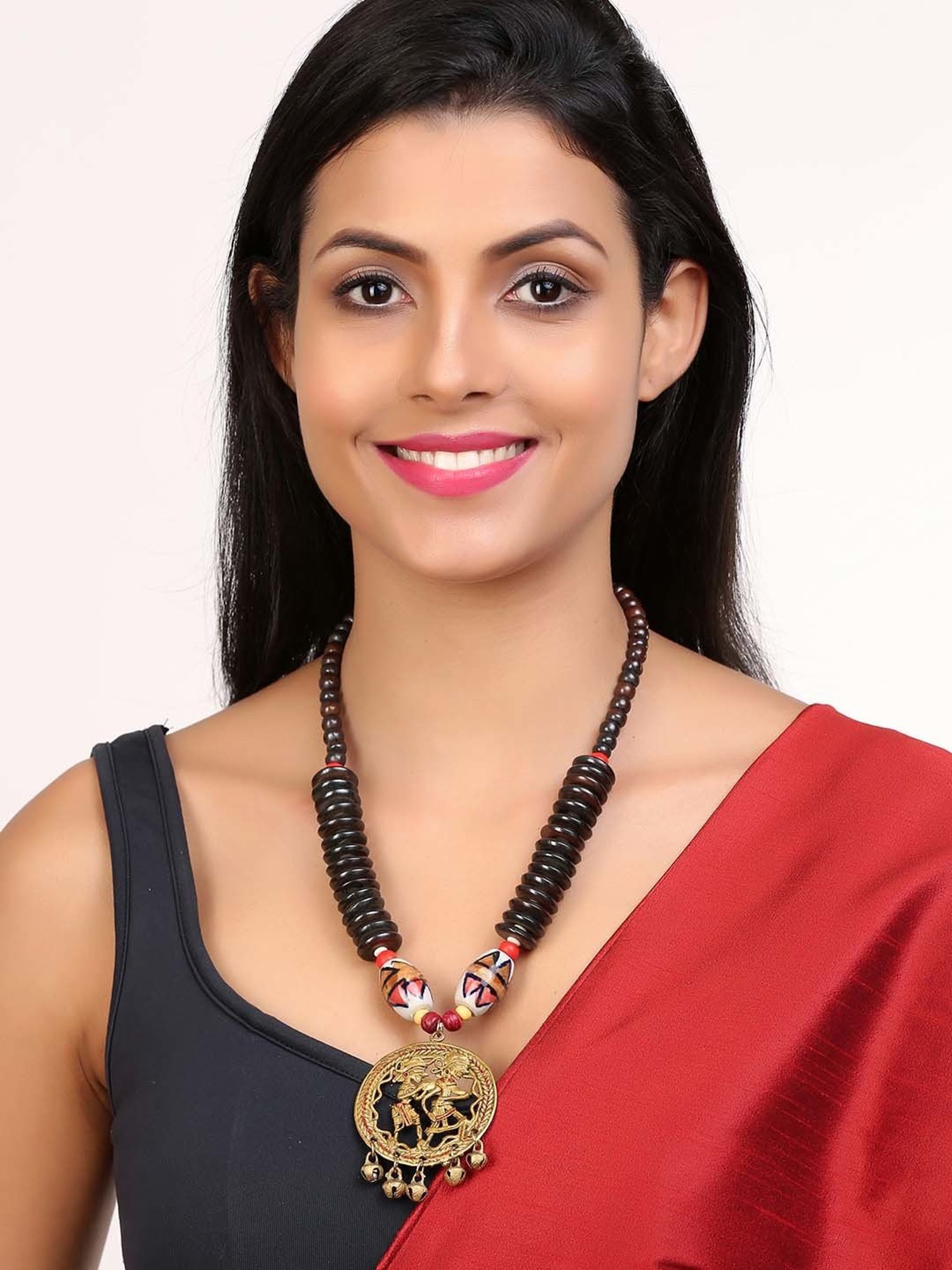 ExclusiveLane 'Tribal Couple Rounds' Black & White Brass Necklace Handcrafted in Dhokra Art