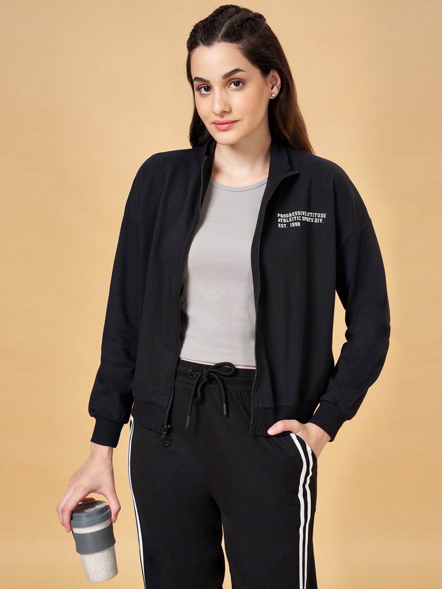 Ajile by Pantaloons Black Cotton Printed Sports Jacket