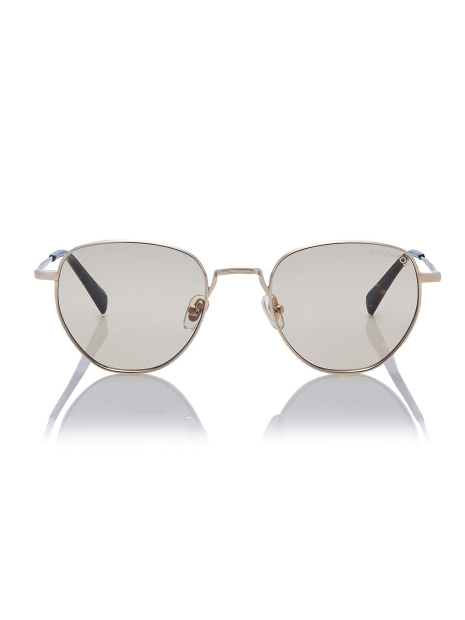 Shisen Fox Fuji Light Gold-Light Brown Round Unisex UV Protection Sunglasses -50 mm