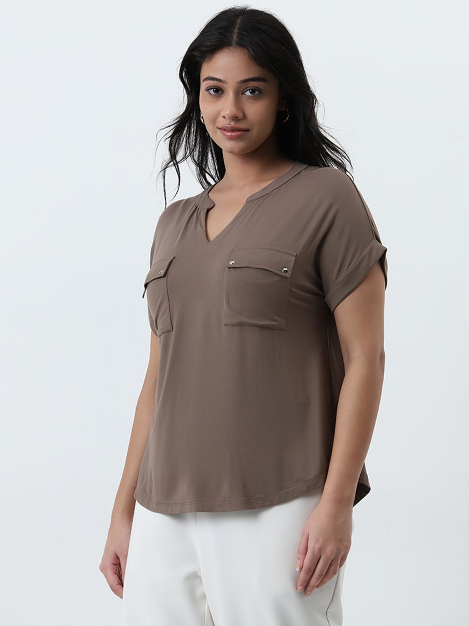 Gia by Westside Brown Dolman Sleeves Top