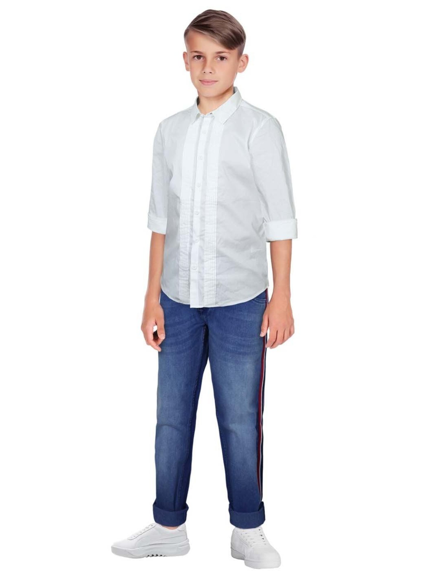 Allen Solly Junior White Striped Full Sleeves Shirt