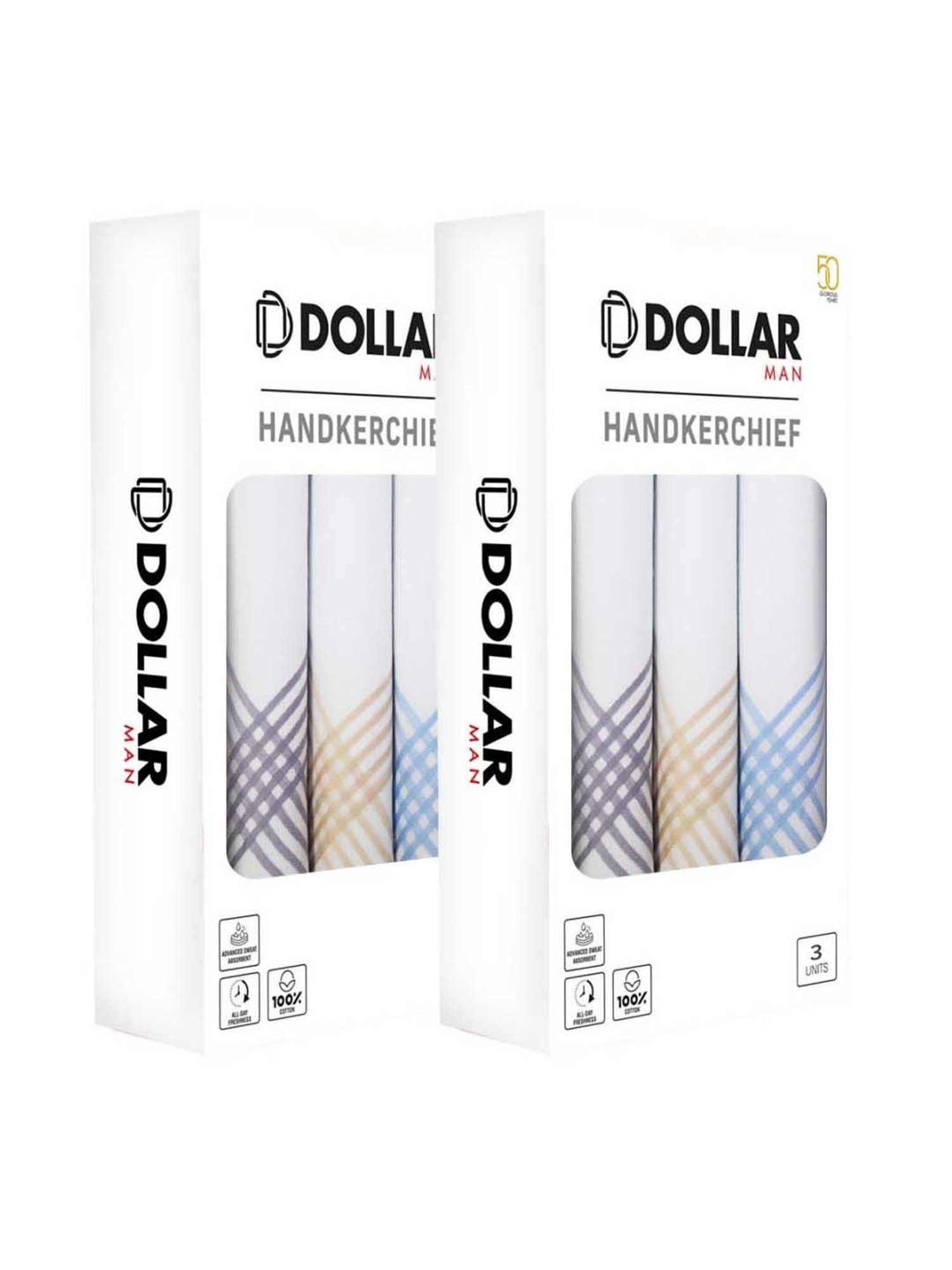 Dollar White Striped Handkerchiefs for Men - Pack of 6