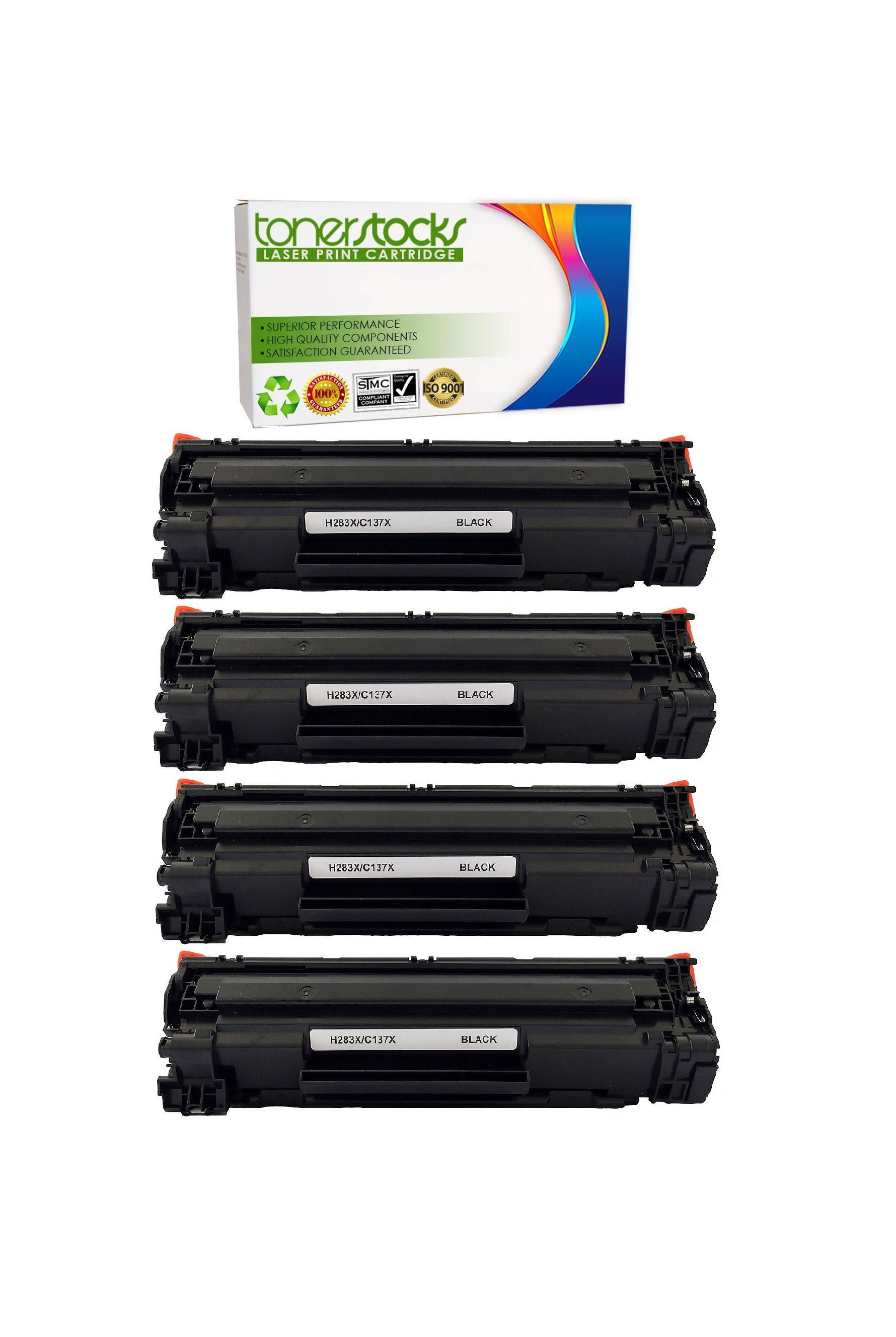 Tonerstocks 4 Pack New Replacement for HP CF283X 83X Toner Cartridge for use with HP Laserjet pro M225dn M225dw M201n M201dw