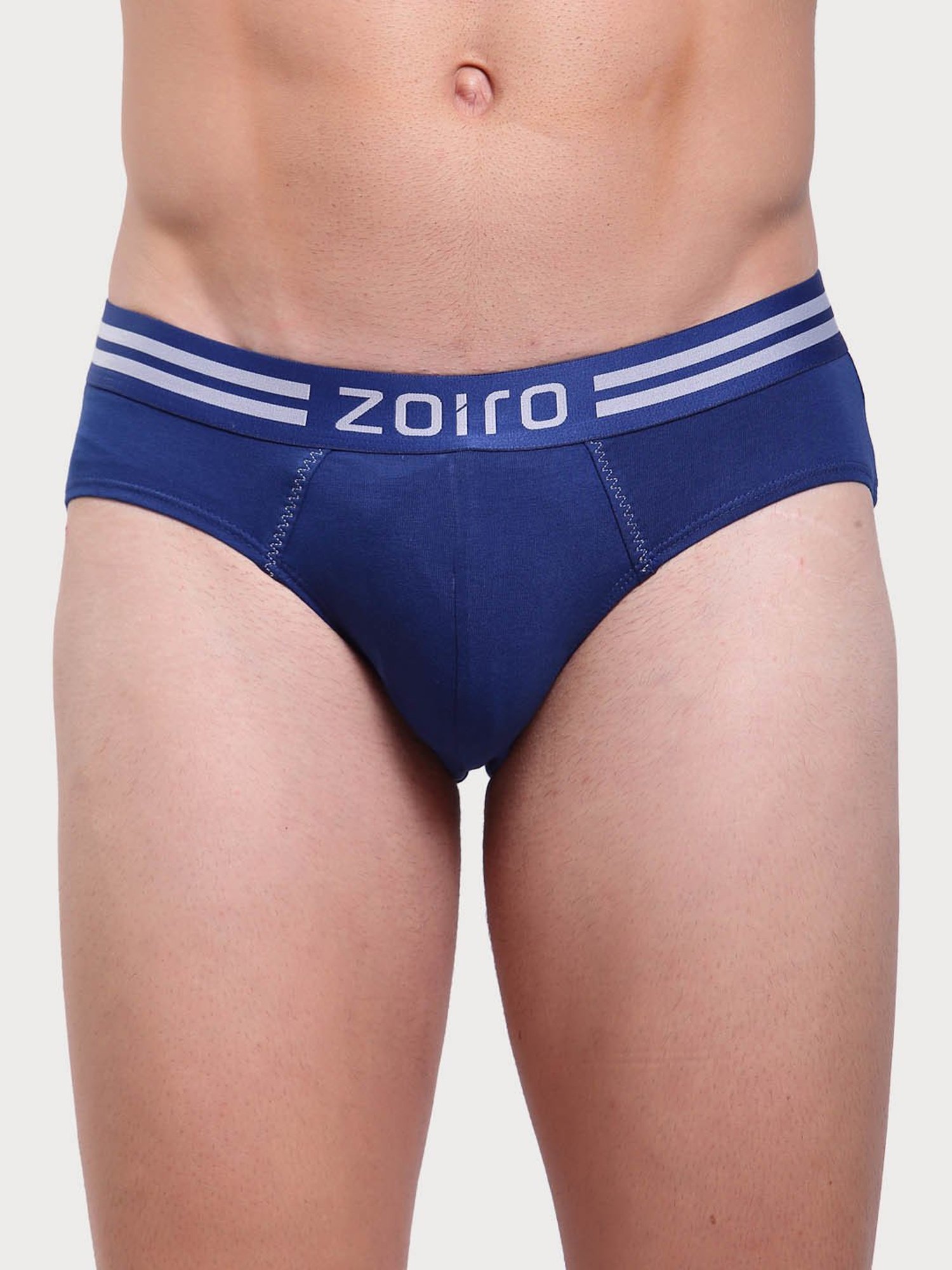 Zoiro Grey Jaspe & Dark Blue Cotton Regular Fit Briefs - Pack Of 2