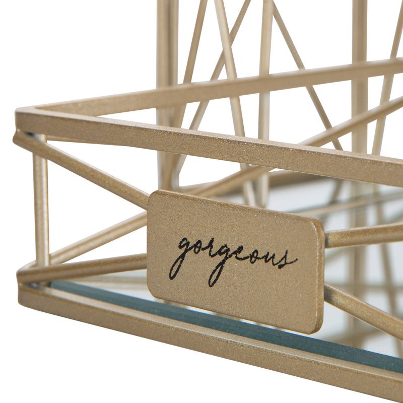 Two Tier Sleek Vanity Tower with Two Compartments Satin Gold - Home Details