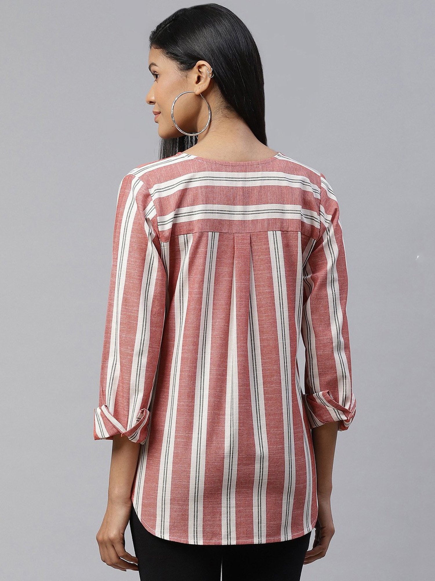Cottinfab Off White & Red Striped Cotton Top