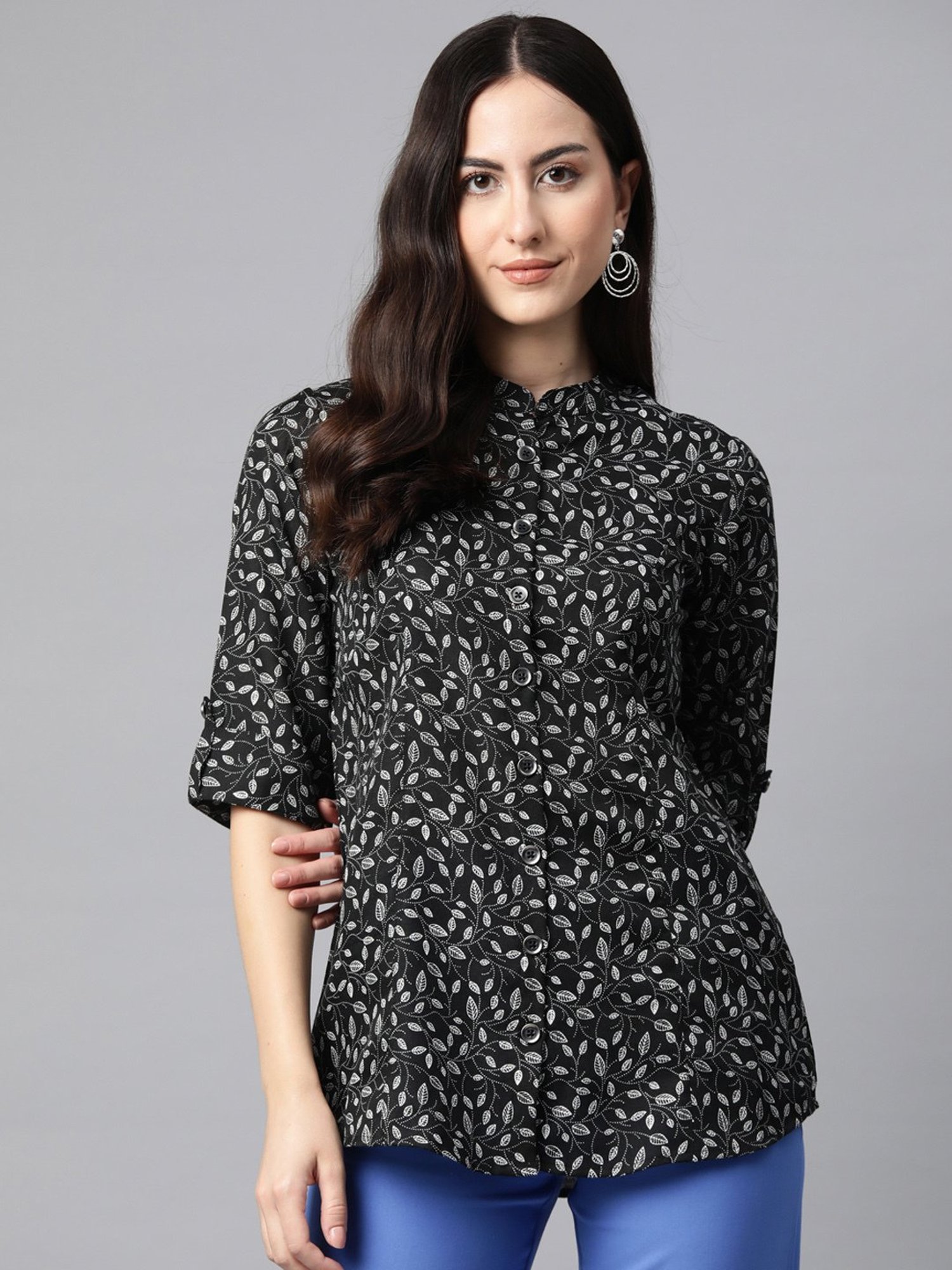 Cottinfab Black & White Cotton Printed Top