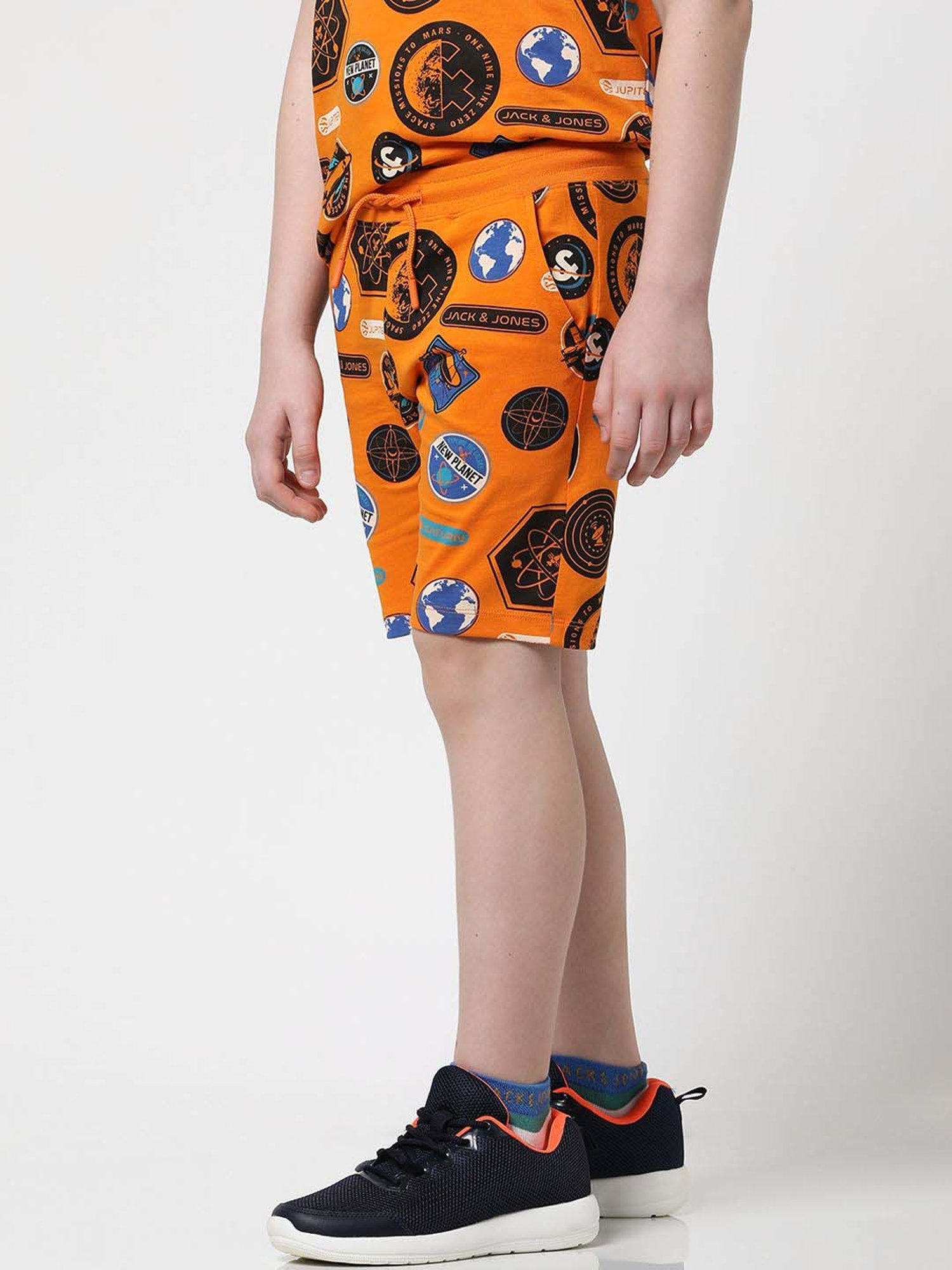 Jack & Jones Junior Orange & Blue Cotton Printed Shorts