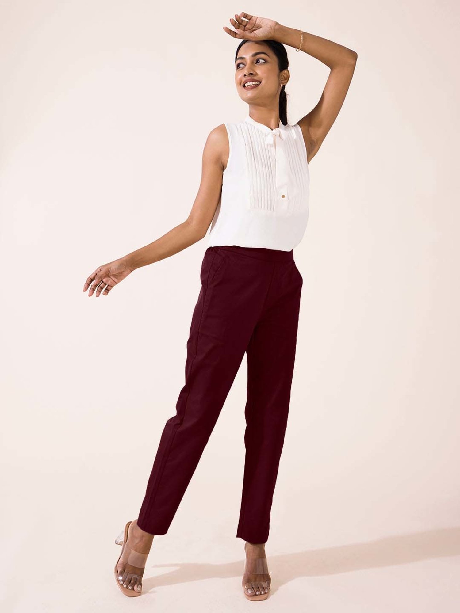 Go Colors! Maroon Mid Rise Formal Trousers