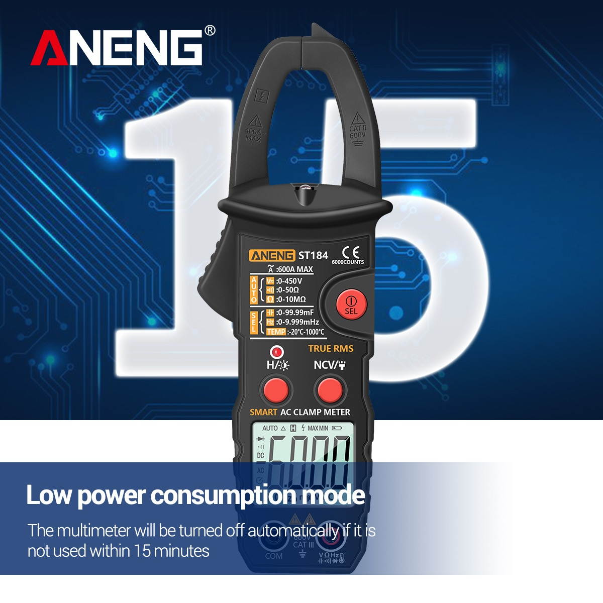 ANENG True RMS Digital Multimeter Clamp Meter DC/AC Voltage Detector AC Amp Meter with Ohm Capacitance NCV Continuity Diode Hertz Temperature Tester