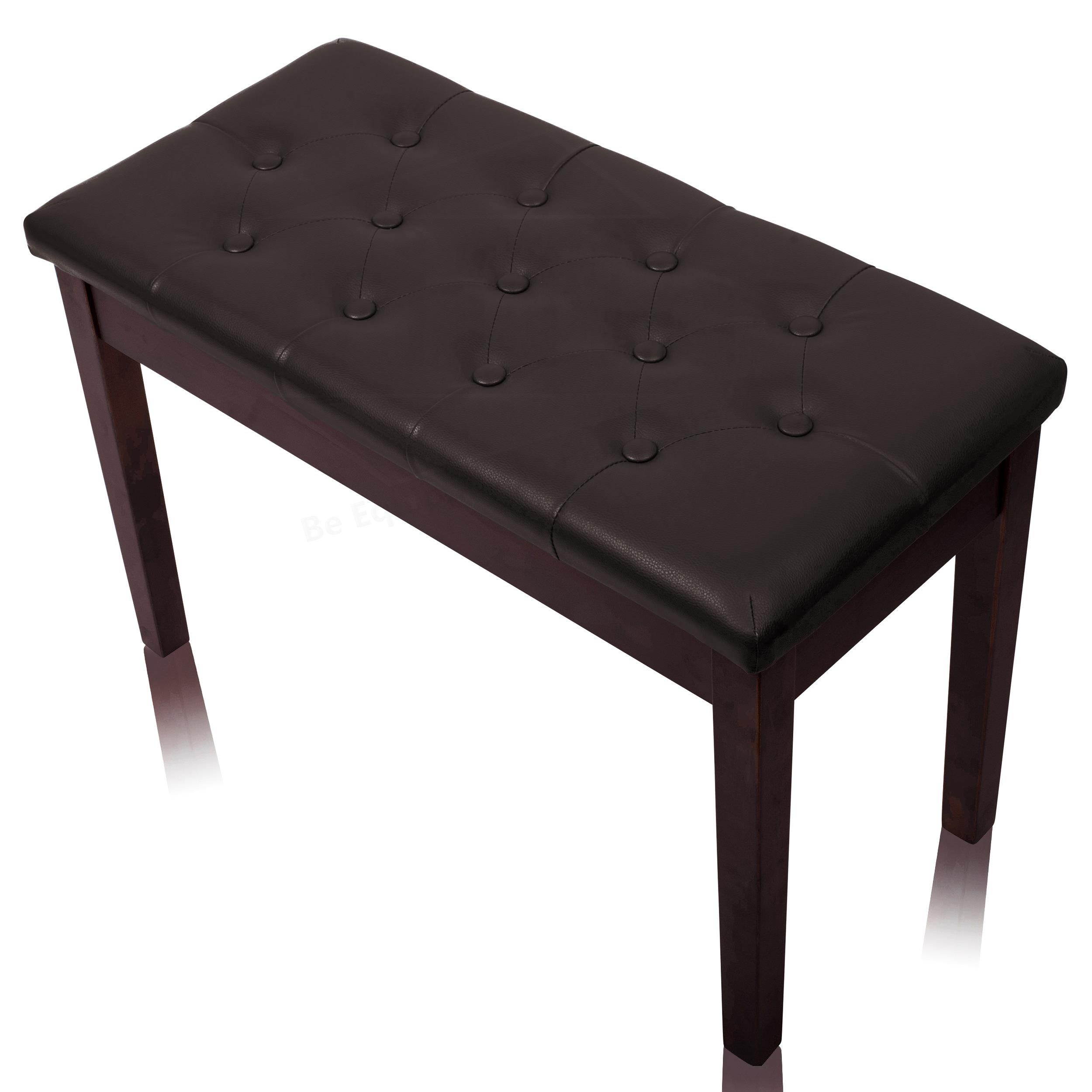 GRIFFIN Brown Wood PU Leather Piano Bench | Double Vintage Design, Ergonomic Chair Musicians Keyboard Stool | Cushion Duet Seat & Sheet Music Storage Space | For Guitar Stool or Home Vanity Bench