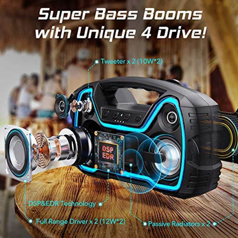 Portable Bluetooth Speaker, True Wireless Stereo Pairing 2 Speakers for a Powerful 50W Bass Sound, 100Ft Bluetooth Range, 40 Hrs Playtime, IPX7 Waterproof Speaker, Built-in Mic, Indoor, Outdoor Party