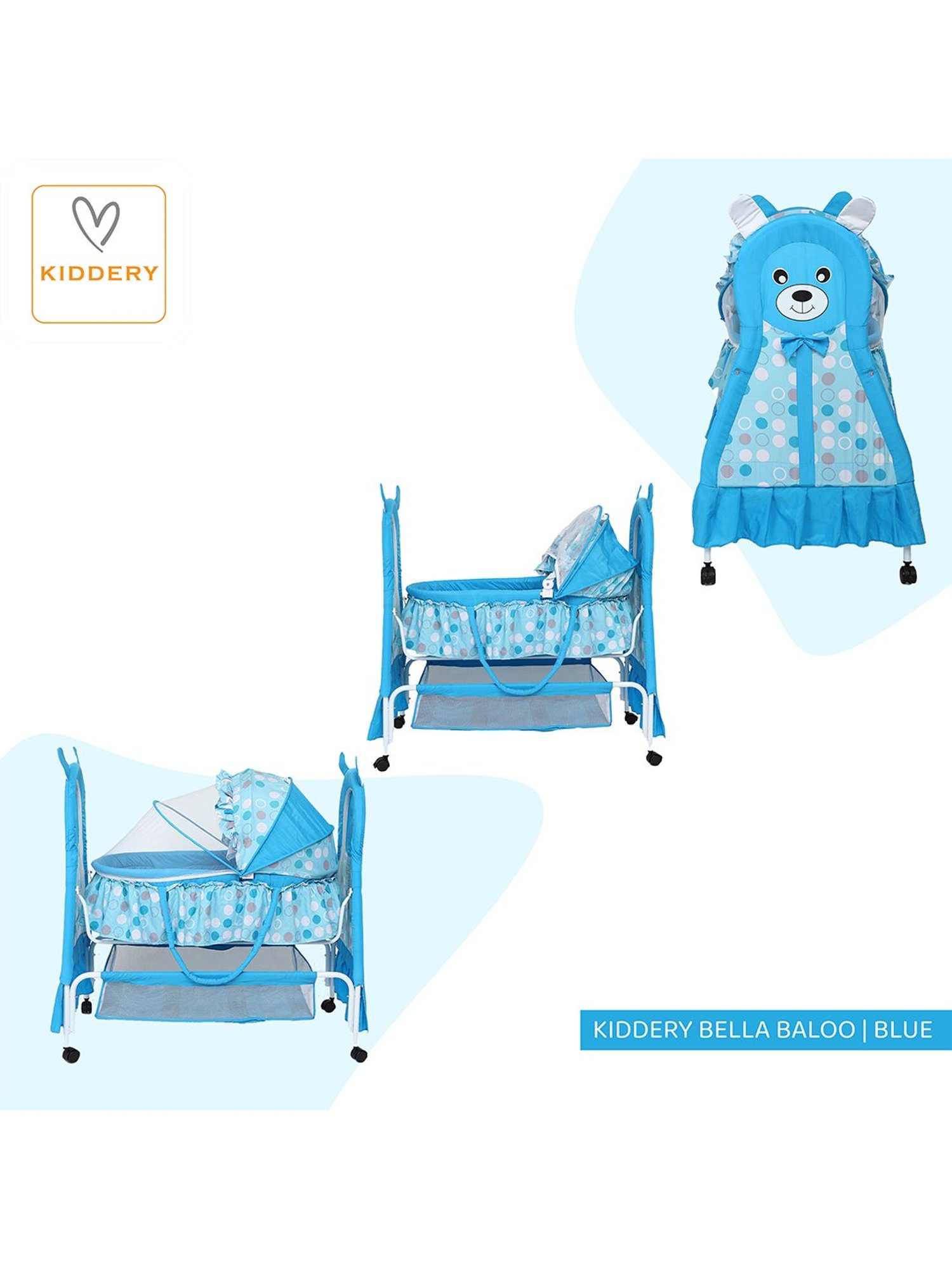 Kiddery Blue Baby Bassinet with Mosquito Protection Net (Age 0-8 Months)