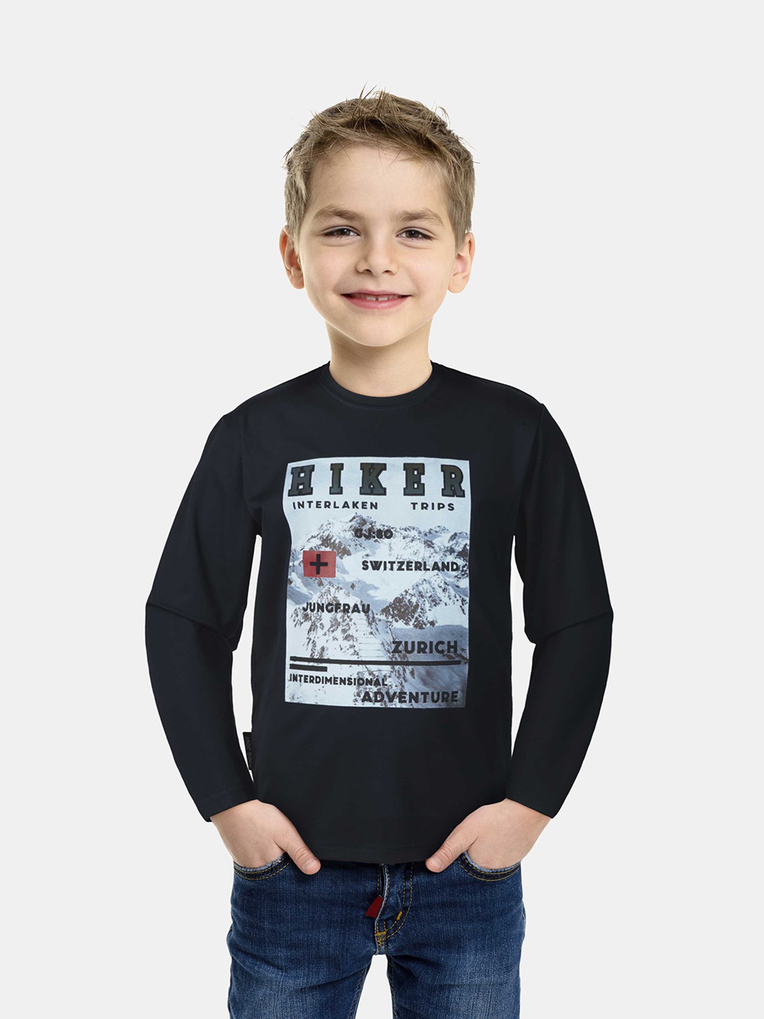 Gini & Jony Kids Black Printed Full Sleeves T-Shirt