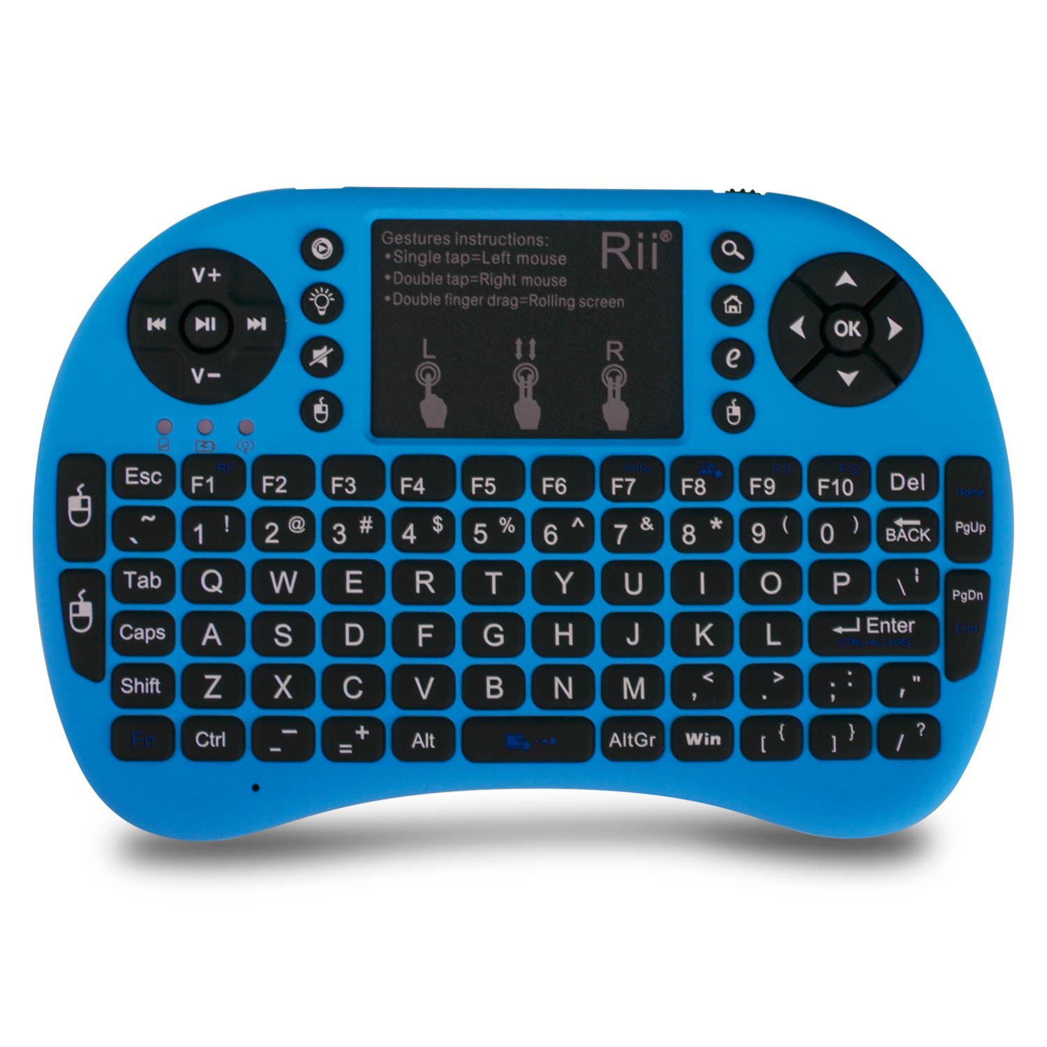 Rii i8+ Mini Bluetooth Keyboard with Touchpad & QWERTY Keyboard, Backlit Portable Wireless Keyboard for Smartphones laptop/PC/Tablets/Windows/Mac/TV/Xbox/PS3/Raspberry Pi (Blue)