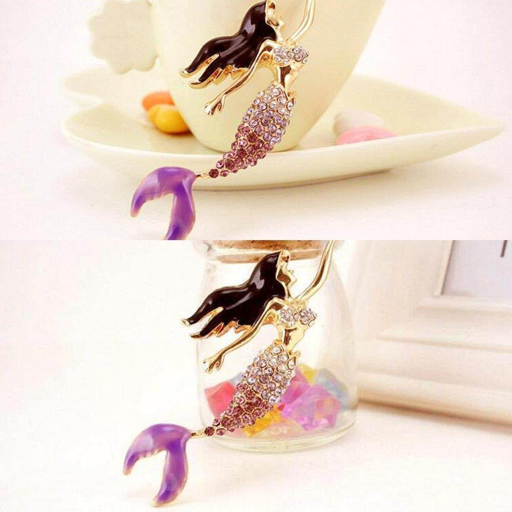 Bolbove Pretty Mermaid Sparkling Charm Blingbling Keychain Crystal Rhinestone Pendant (Purple)