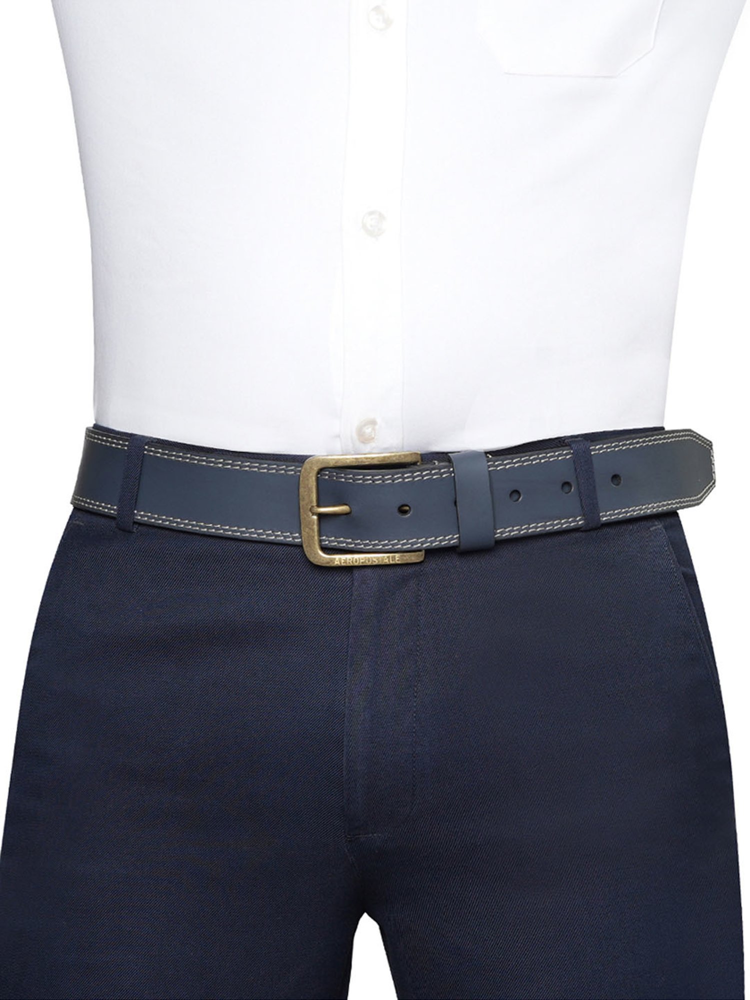 Aeropostale Davie Navy Leather Solid Waist Belt For Men