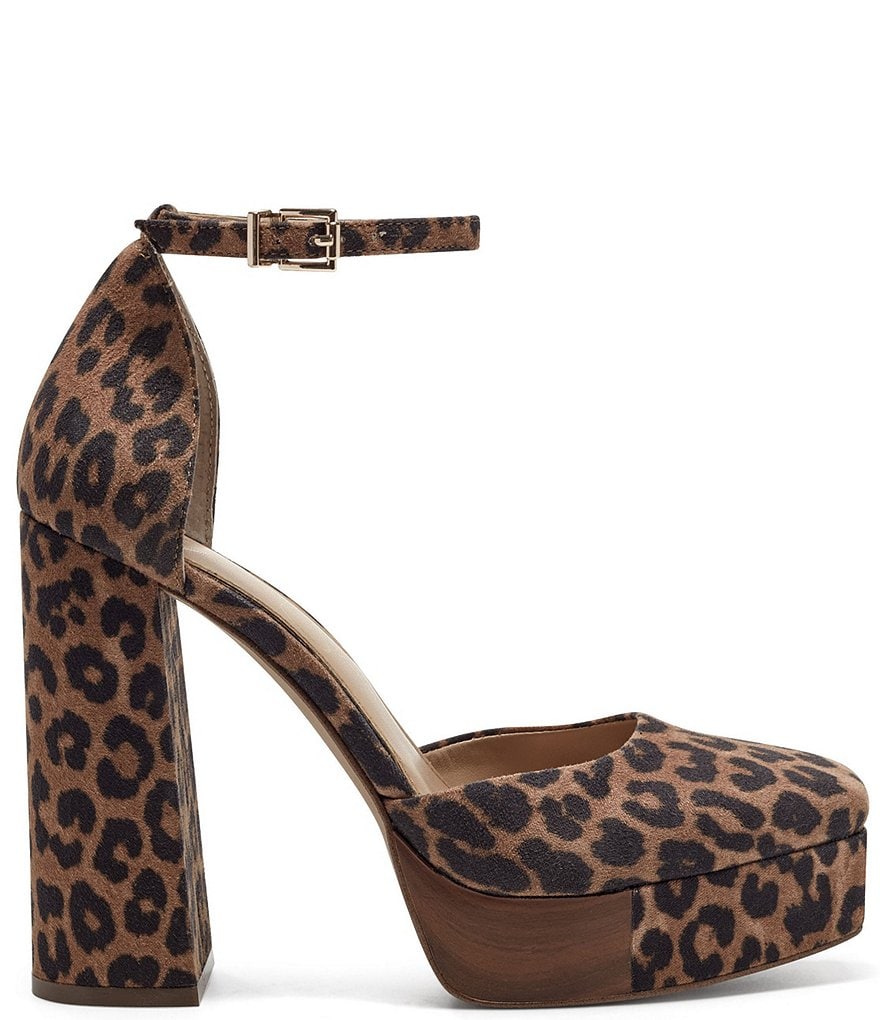 Jessica Simpson Kymmie Leopard Print Ankle Strap Platform Pumps