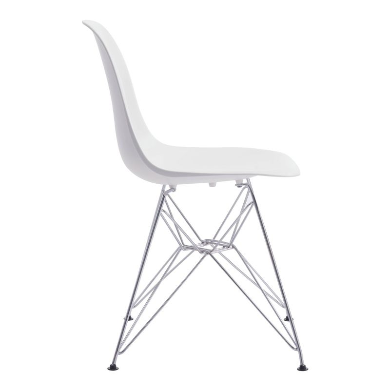 Mid-Century Modern Chromed Steel and ABS Plastic Dining Chair - White - ZM Home