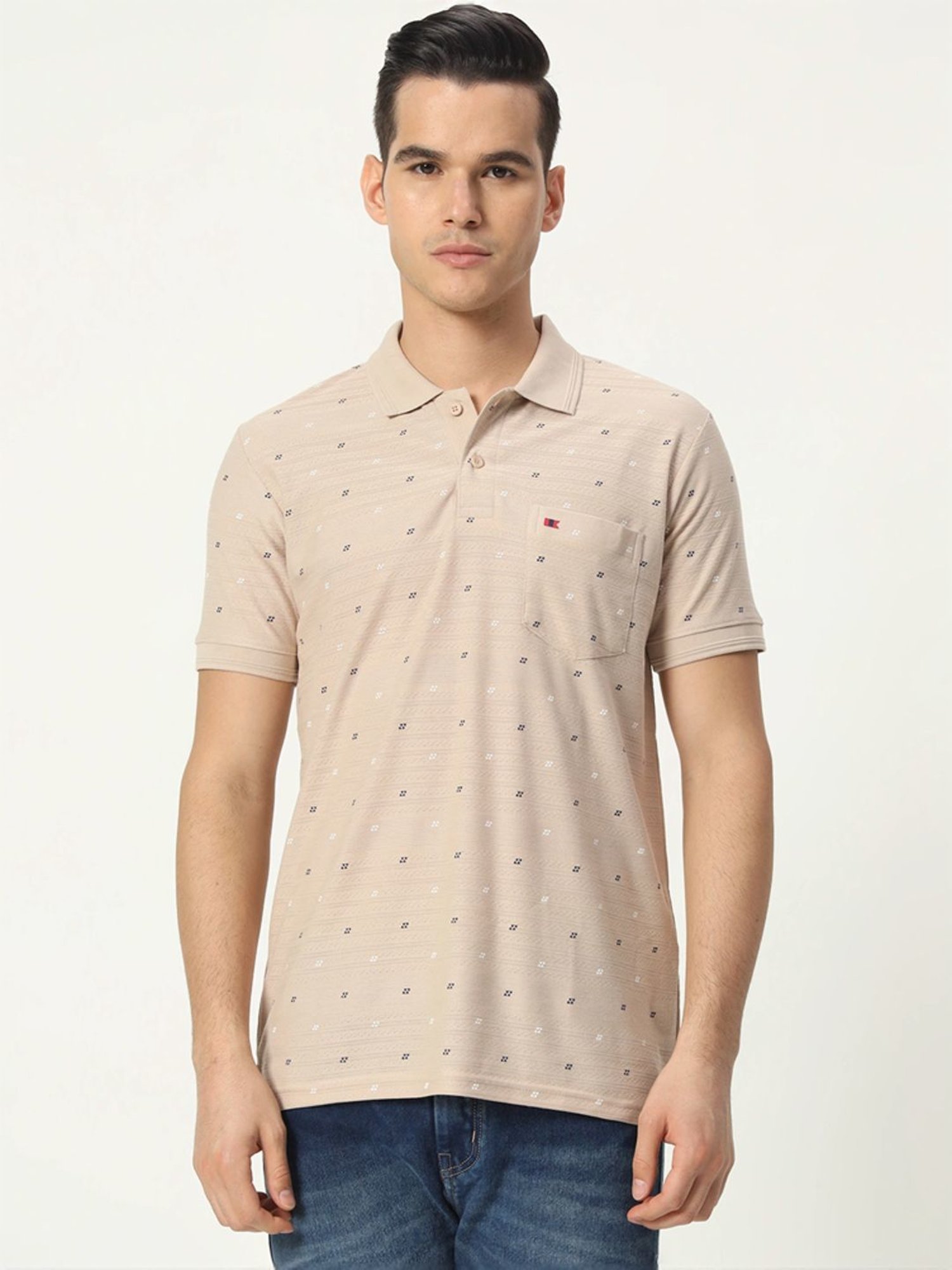 Tab91 Beige Regular Fit Printed Polo T-Shirts