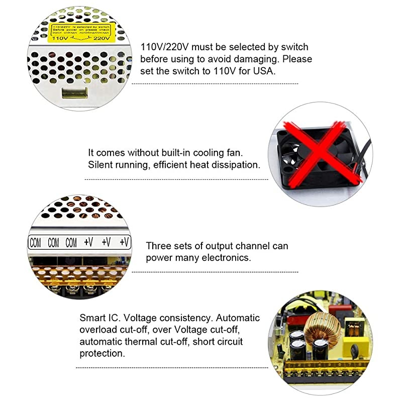 12V Power Supply 20A 240W AC DC Adapter 110V 220V AC to DC 12 Volt 20 Amp Switching Power Converter Transformer LED Driver for LED Light Strip 3D Printer CCTV Security System LCD Monitor