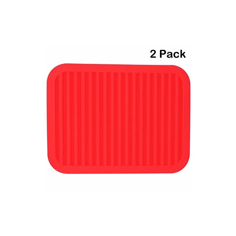 Silicone Trivet for Hot Dish and Pot Hot Pads Counter Mat Heat Resistant Table Dish Drying Mat or Placemats 2 Pack,Size:9x12 Inch, Color: Red, Shape:Rectangular
