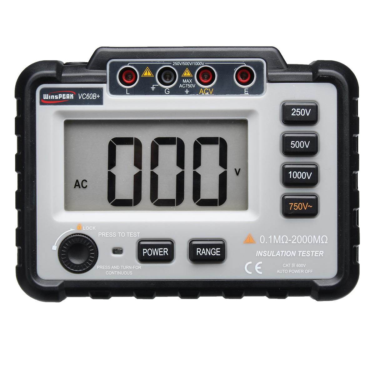 VC60B+ Digital Insulation Resistance Tester 250/500/1000V DC Lightweight Wide Range LCD Backlight Megger MegOhm Meter