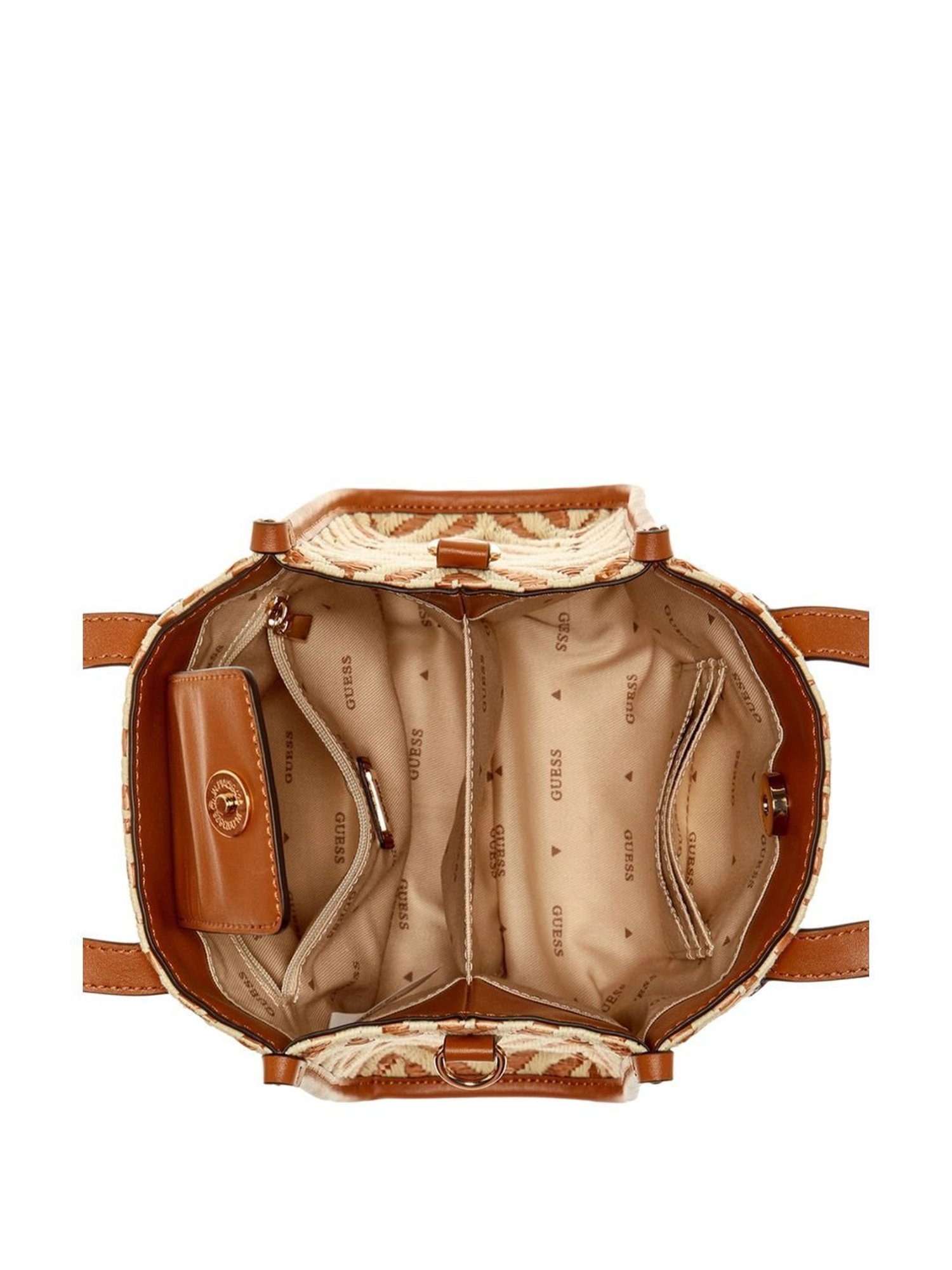 Guess Brown & White  Woven Tote Handbag