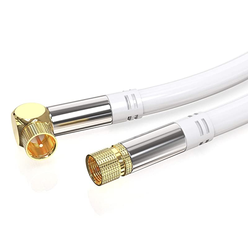 Cable RG6 (3feet, White) Quad Shield Straight Male F-Type Connector with 2 Way Splitter, Couplers, Nail Cable Clips