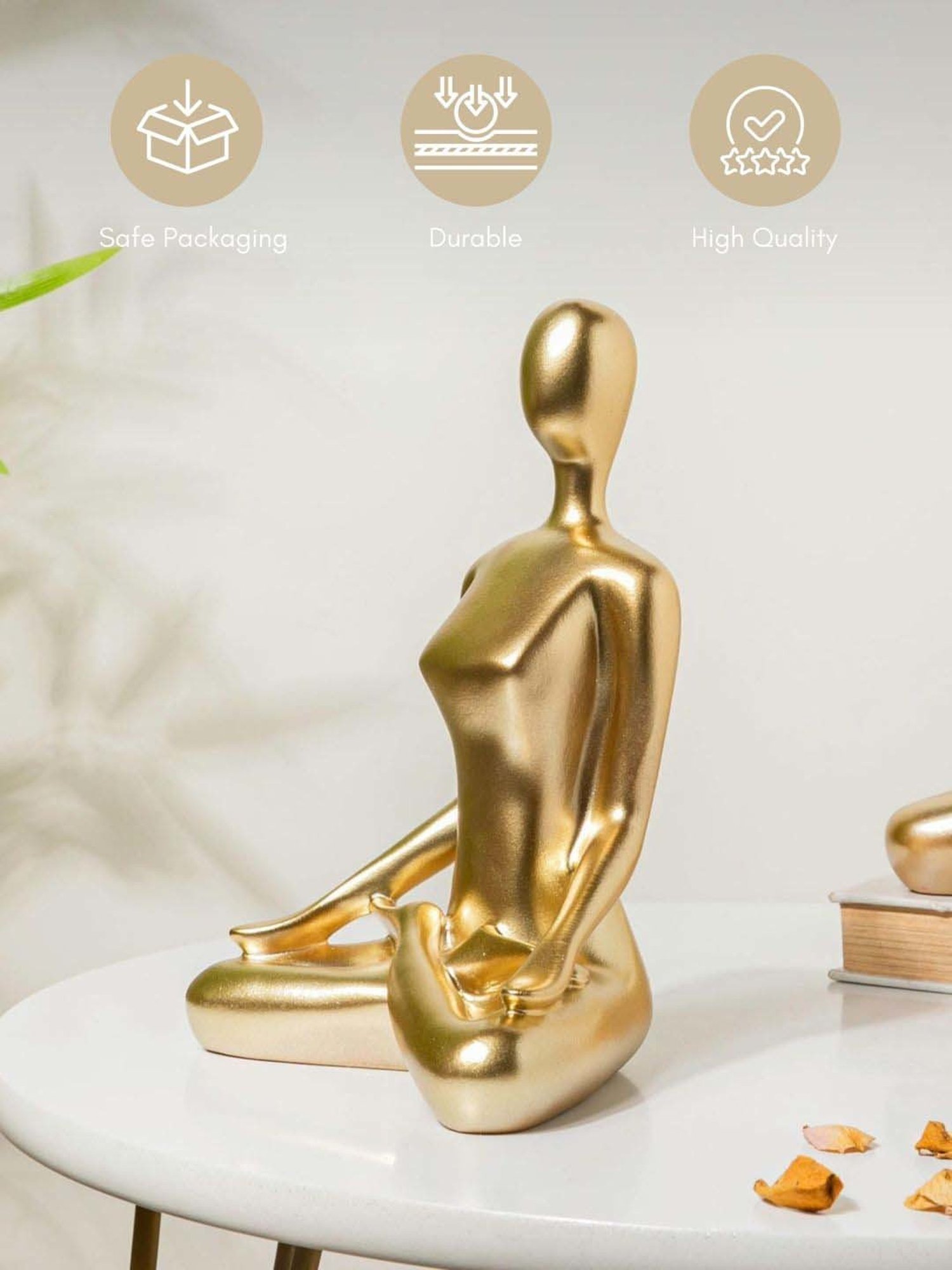 Nestasia Artisanal Stunning Golden Resin Made Showpiece Sitting In Lotus Position Meditation Pose