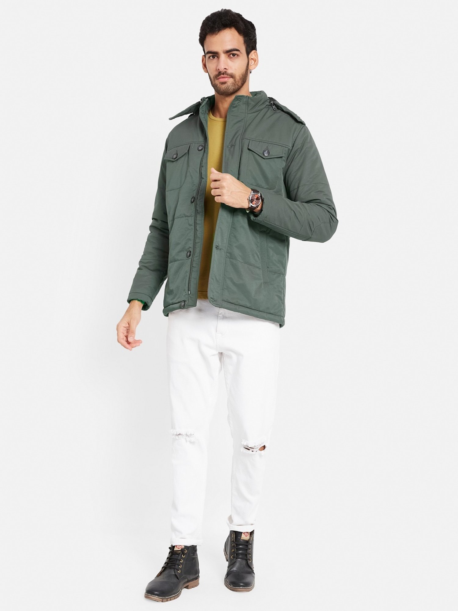 METTLE Grey Regular Fit Hooded Jacket