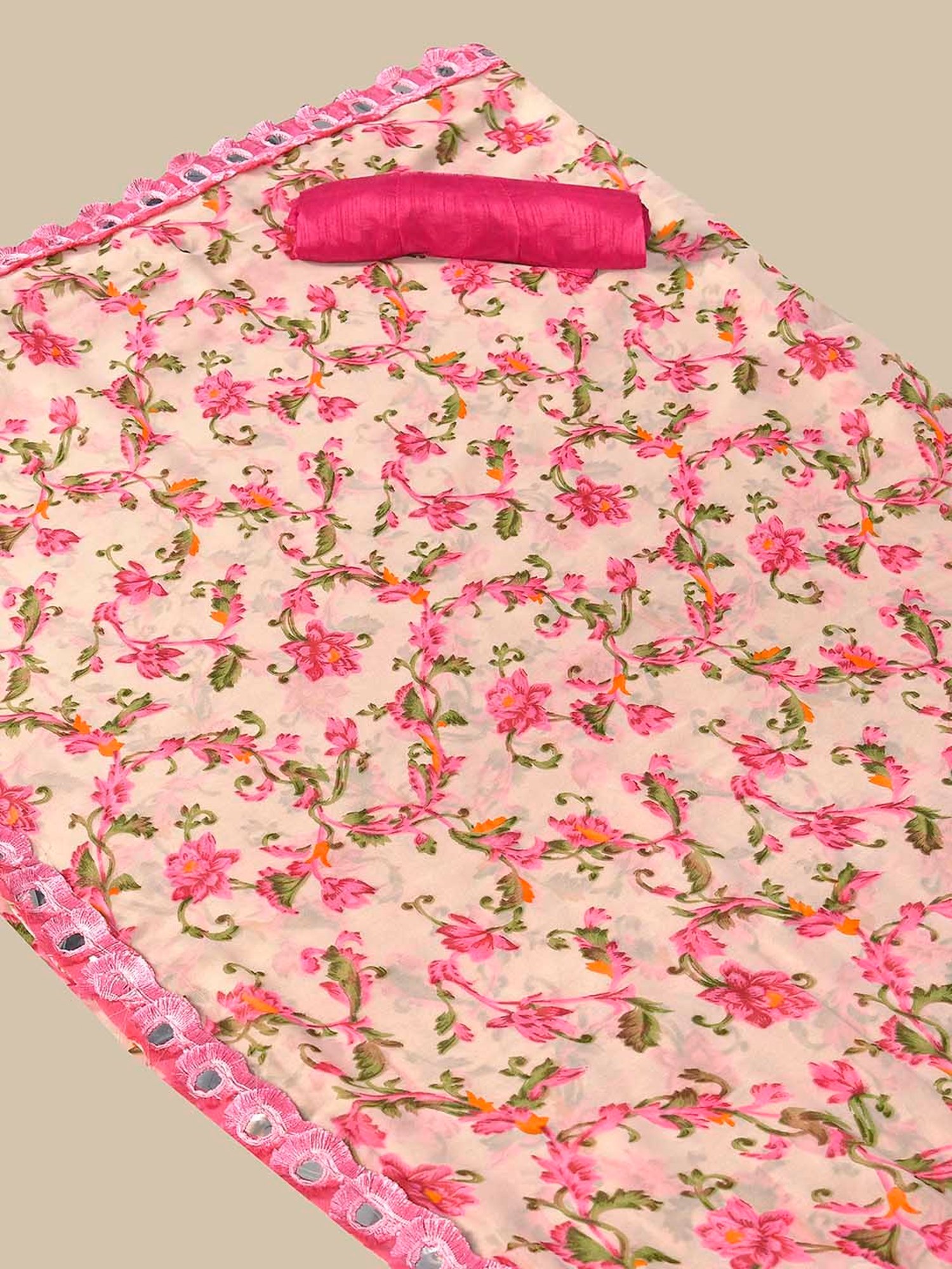 Rangita Pink Printed Saree With Blouse