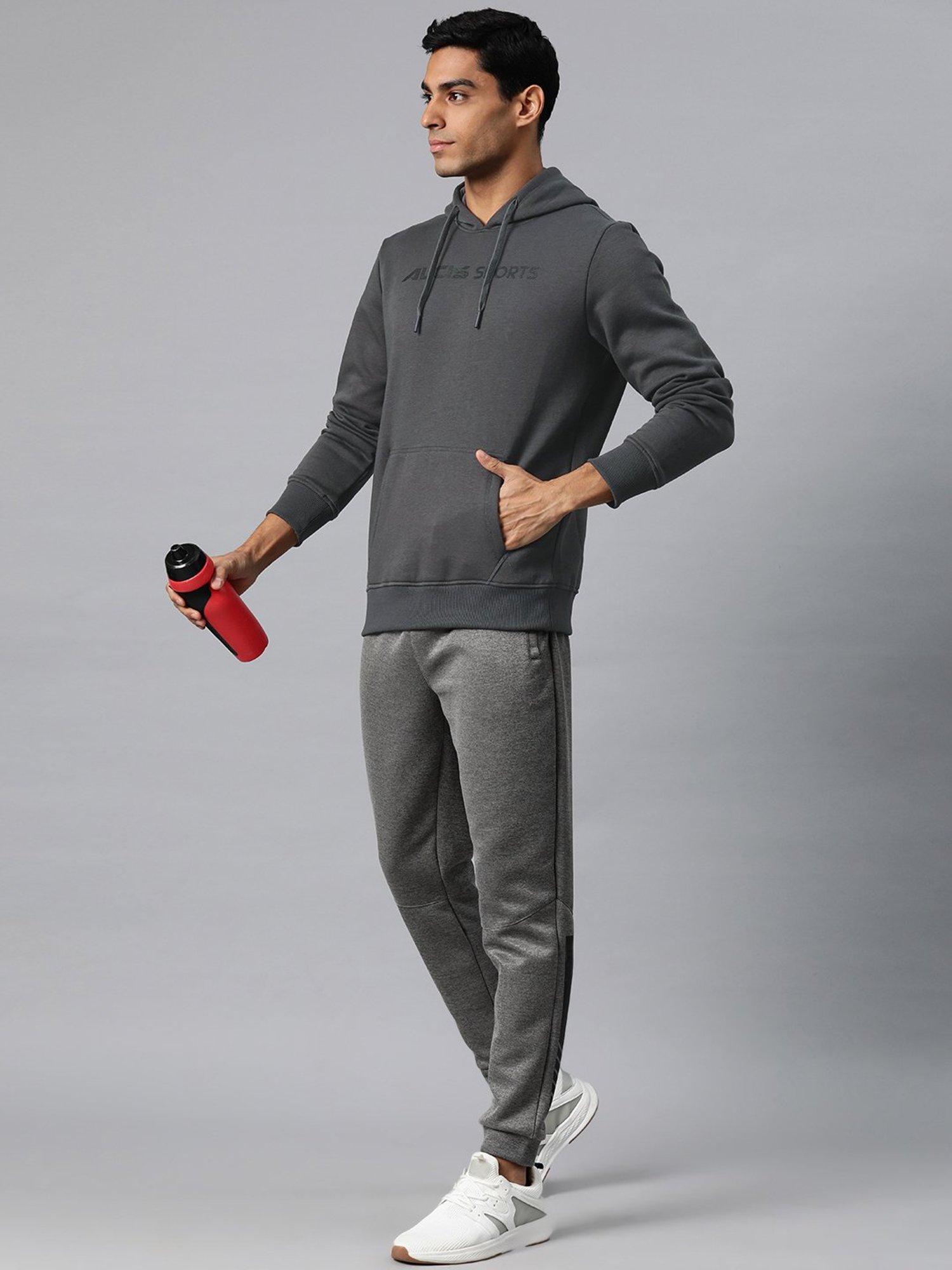 ALCIS Dark Grey Regular Fit Printed Hooded Sweatshirt