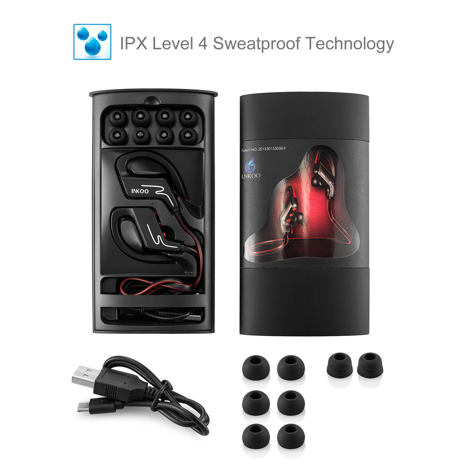 Bluetooth Wireless Sports Headset,Running Sweatproof Earbuds - Stereo Bass - Noise Isolation - In EAR